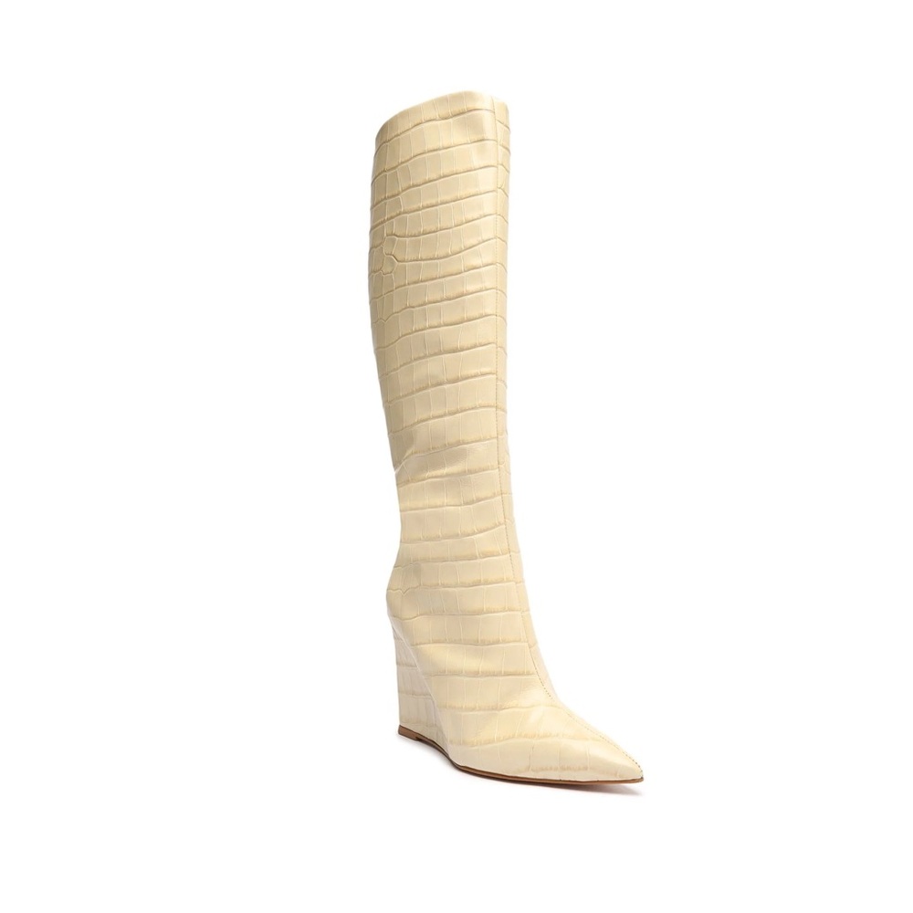 SCHUTZ - Asya Up Crocodile-Embossed Leather Boot - 9.5 / Croc-Embossed Leather - Picture 3 of 8